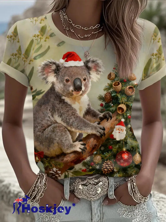 Women’s AU Christmas Koala Art Printed T-shirt As picture / S