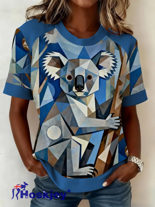 Women’s AU Christmas Koala Art Printed T-shirt Blue / S