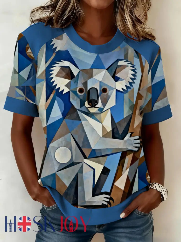 Women’s AU Christmas Koala Art Printed T-shirt Blue / S