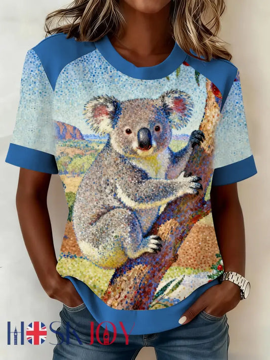 Women’s AU Christmas Koala Art Printed T-shirt Blue / S