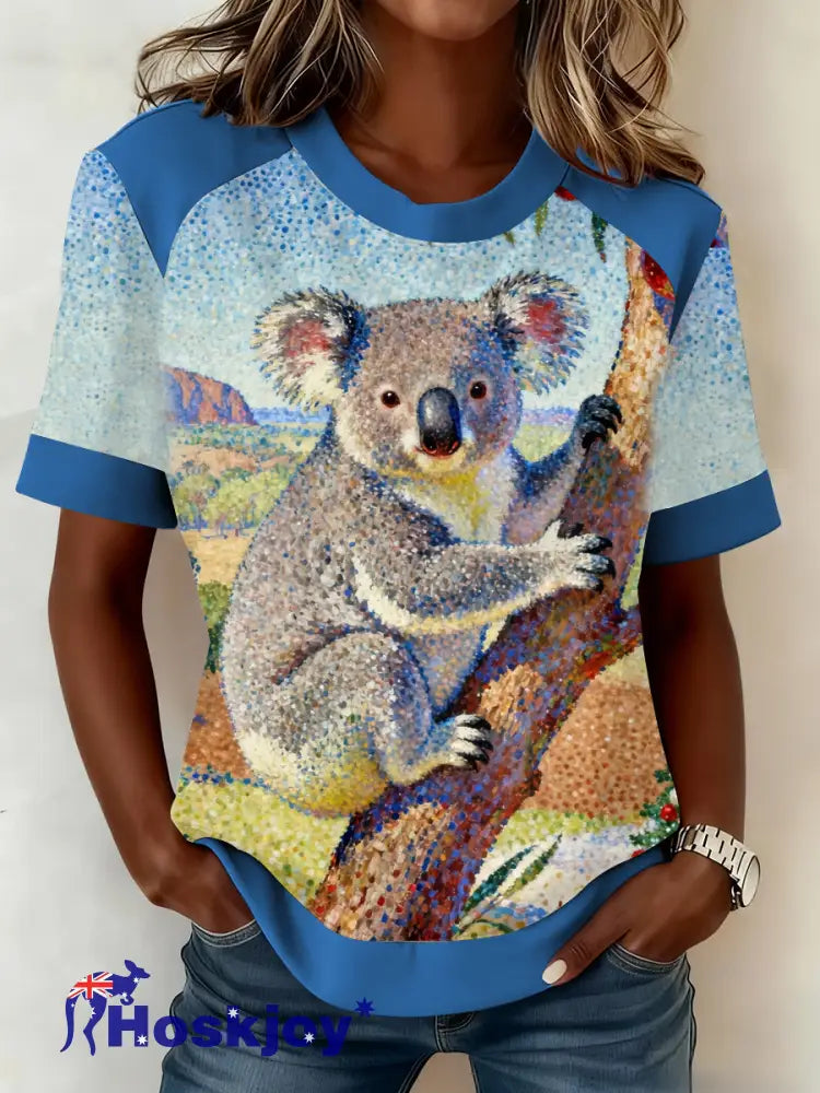 Women’s AU Christmas Koala Art Printed T-shirt Blue / S