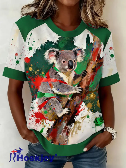 Women’s AU Christmas Koala Art Printed T-shirt Green / S