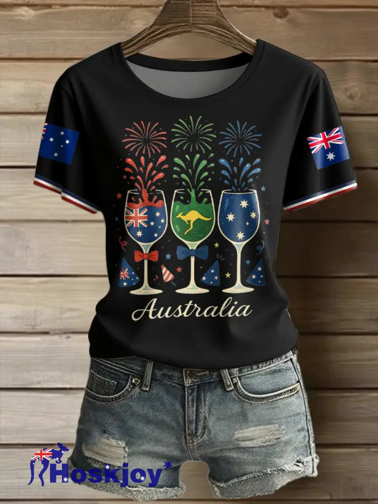 Women’s Aussie Proud Australia Flag Art Printed T-shirt Black / S