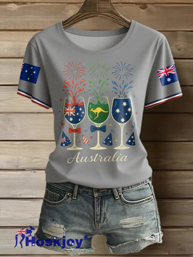 Women’s Aussie Proud Australia Flag Art Printed T-shirt Light Gray / S