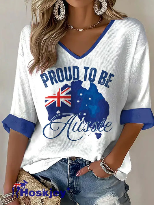 Women’s Aussie Proud Australia Flag Art Printed Waffle T-shirt White / S