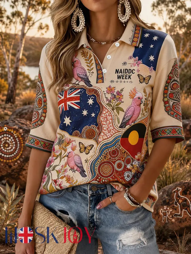Women’s Australia Aboriginal Culture NAIDOC Week Printed Casual Tops - As picture / S