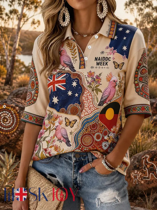 Women’s Australia Aboriginal Culture NAIDOC Week Printed Casual Tops - As picture / S