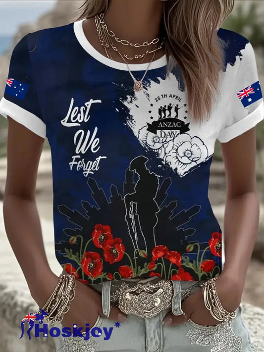 Women’s Australia Anzac Day Lest We Forget Short Sleeve T-shirt As picture / S