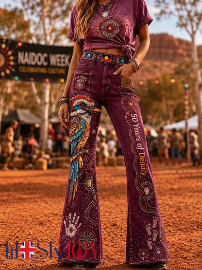 Women’s Australia Naidoc Week Art Print Flared Trousers - B / S