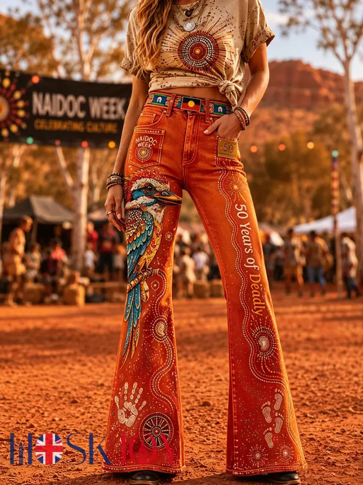 Women’s Australia Naidoc Week Art Print Flared Trousers - C / S
