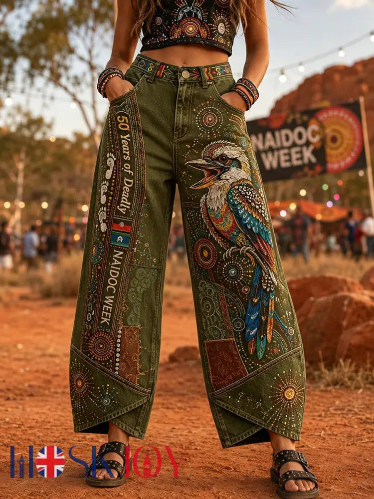 Women’s Australia Naidoc Week Art Print Flared Trousers - D / S