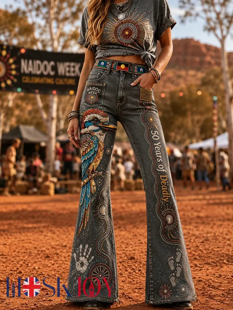 Women’s Australia Naidoc Week Art Print Flared Trousers - D / S