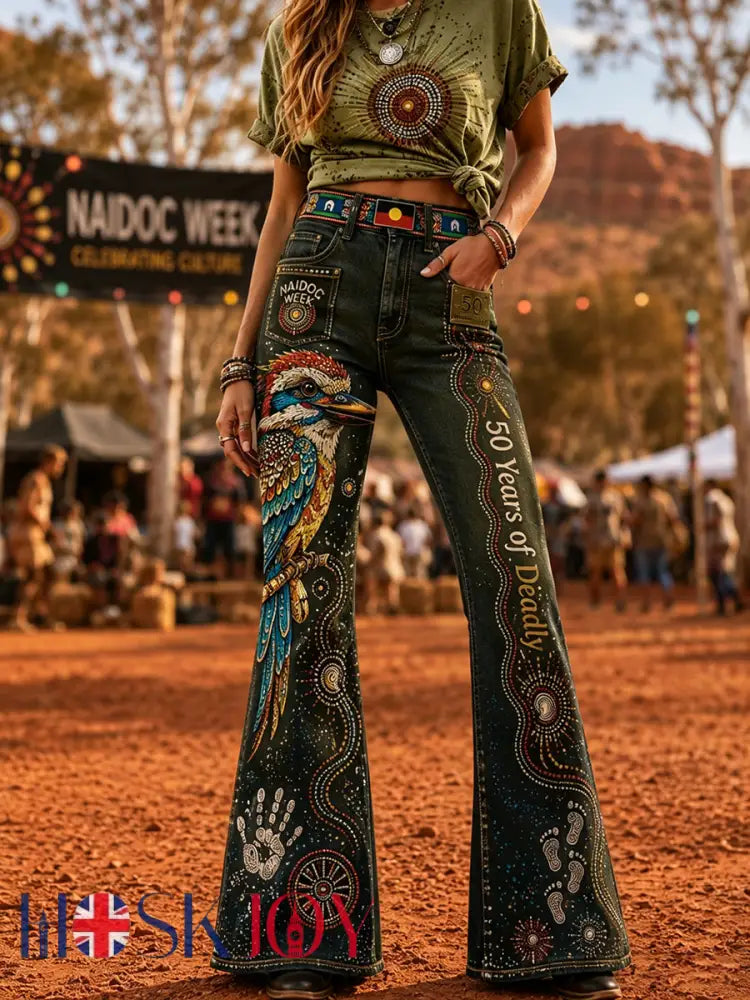 Women’s Australia Naidoc Week Art Print Flared Trousers - E / S