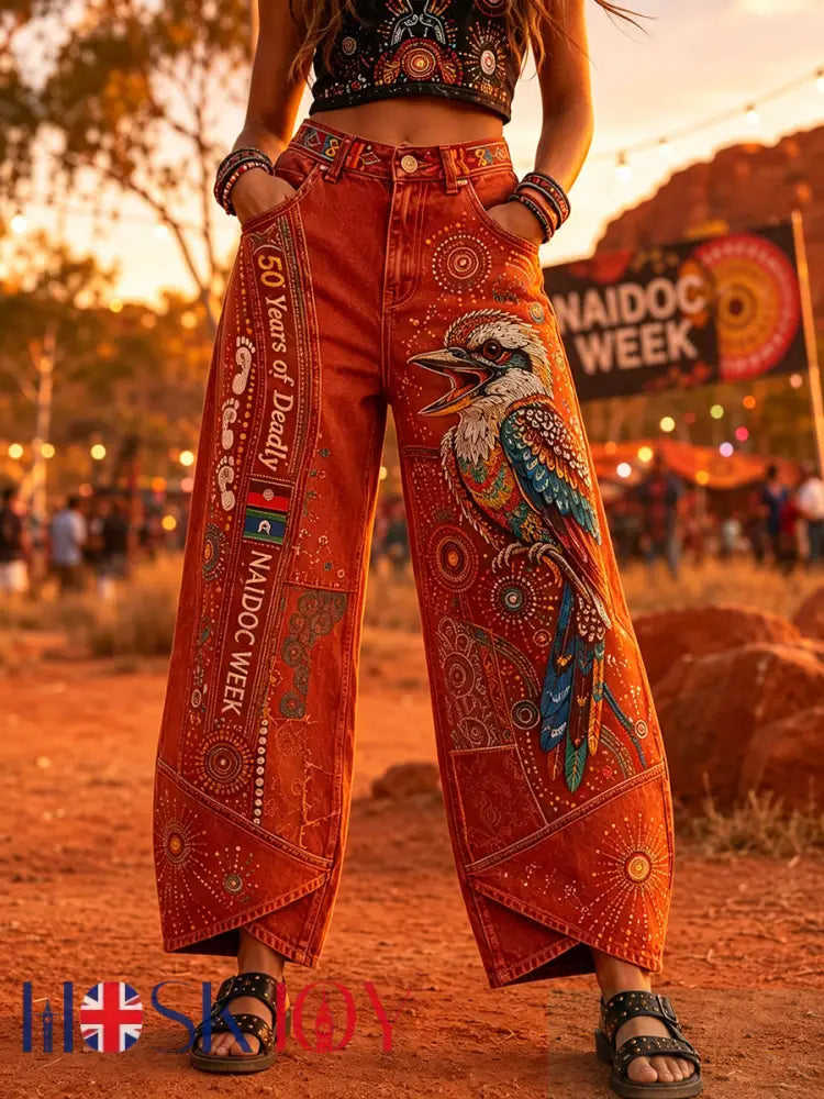 Women’s Australia Naidoc Week Art Print Flared Trousers - E / S
