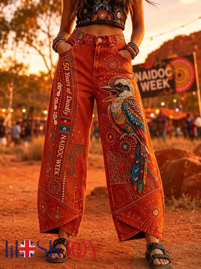 Women’s Australia Naidoc Week Art Print Flared Trousers - E / S