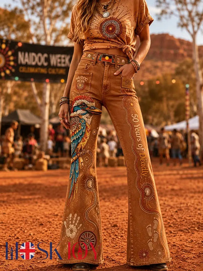 Women’s Australia Naidoc Week Art Print Flared Trousers - F / S