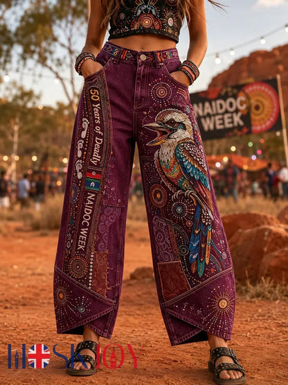 Women’s Australia Naidoc Week Art Print Flared Trousers - F / S