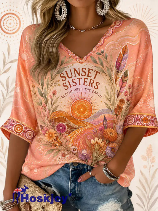 Women’s Australian Aboriginal Culture Art Printed Tops - As picture / S