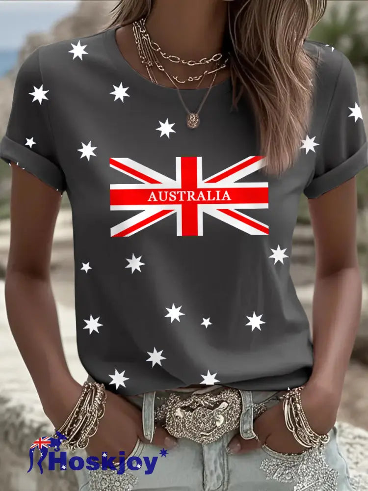 Women’s Australian Flag Print Casual Tee Dark Gray / S
