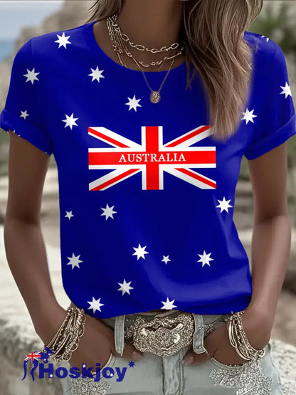 Women’s Australian Flag Print Casual Tee Royal Blue / S