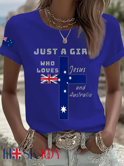 Women’s Australian Flag Print Round Neck Short Sleeve T-shirt - Blue / S