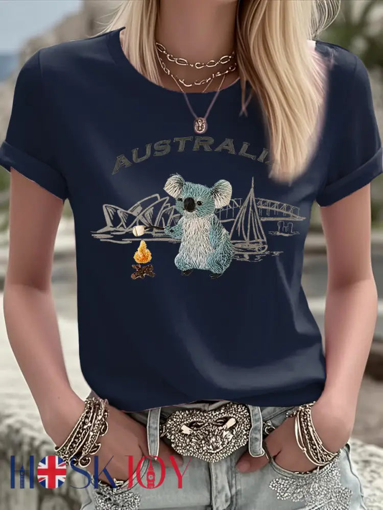 Women’s Australian Koala Print short-sleeved T-shirt Navy Blue / S