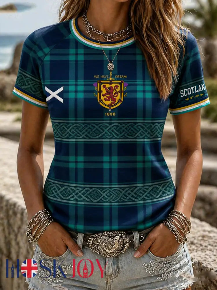 Women’s British Football Celtic Print round neck short sleeve T-shirt - As picture / S