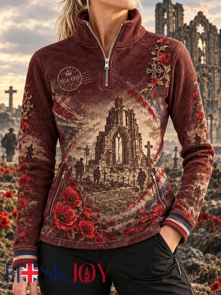 Women’s British Remembrance Day Printed Zipper Sweatshirt - A / S