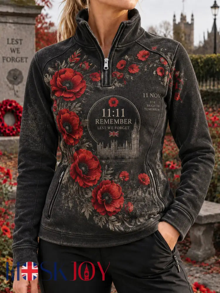 Women’s British Remembrance Day Printed Zipper Sweatshirt - A / S
