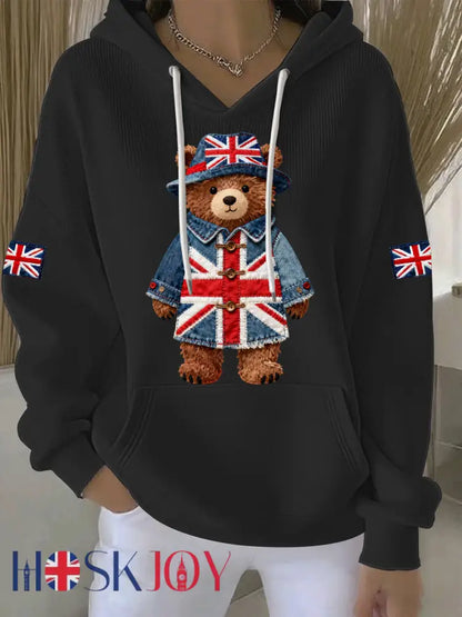 Women’s British style Print Casual Hoodie - Black / S