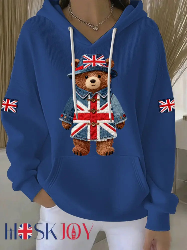 Women’s British style Print Casual Hoodie - Blue / S