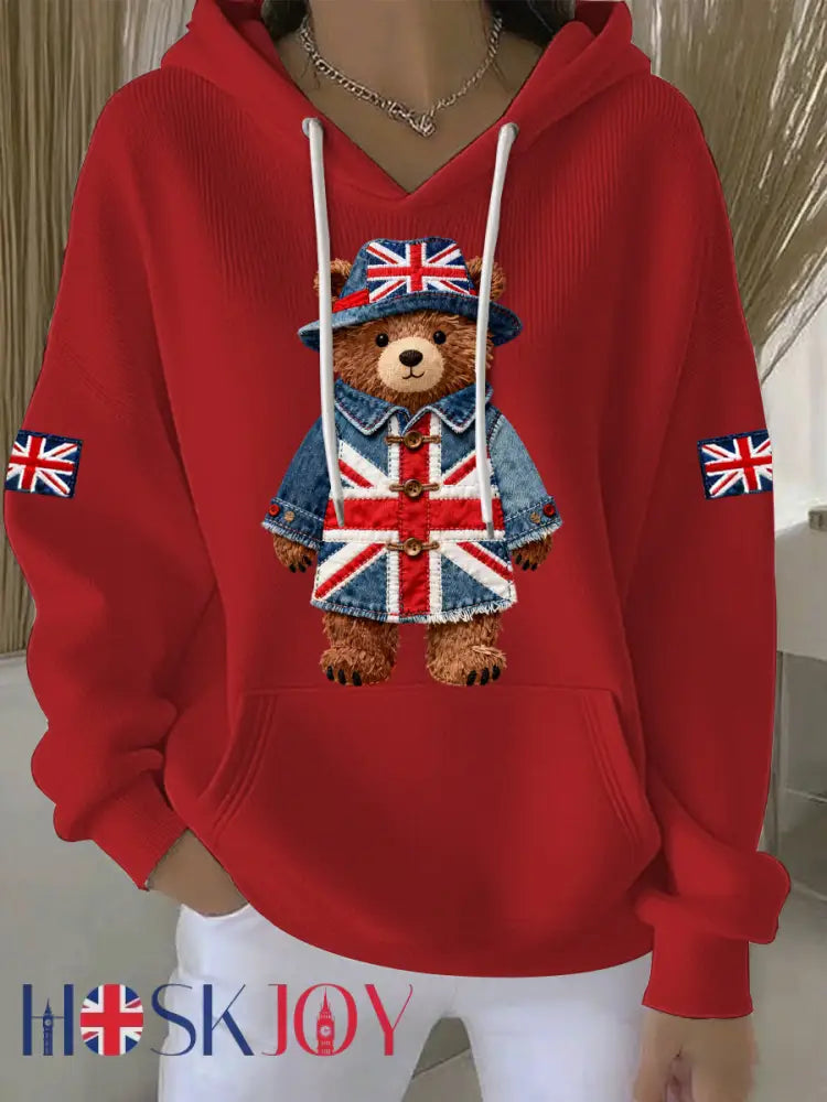 Women’s British style Print Casual Hoodie - Red / S