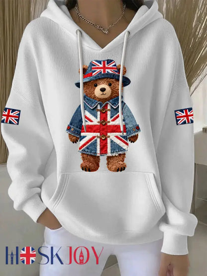 Women’s British style Print Casual Hoodie - White / S