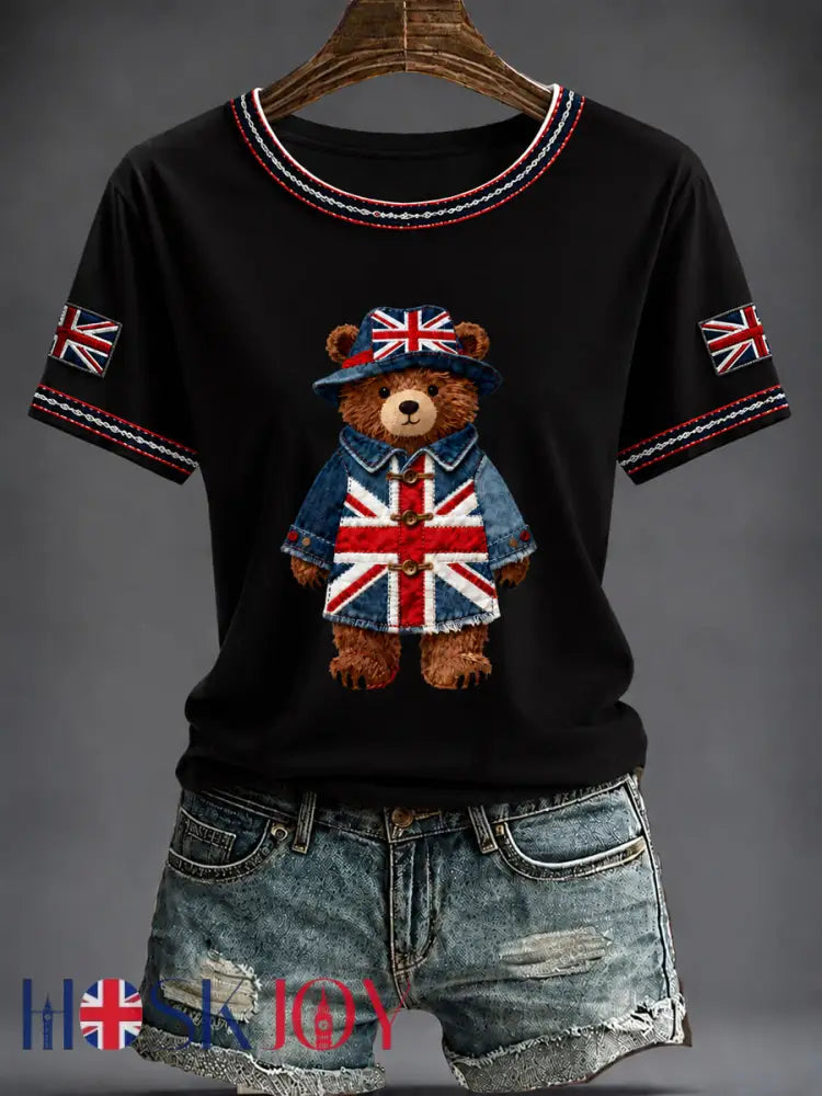 Women’s British Style Printed T-shirt - Black / S