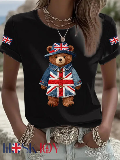 Women’s British style Printed T-shirt - Black / S