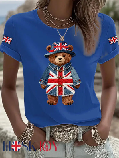 Women’s British style Printed T-shirt - Blue / S