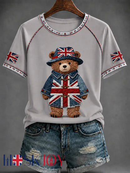 Women’s British Style Printed T-shirt - Gray / S