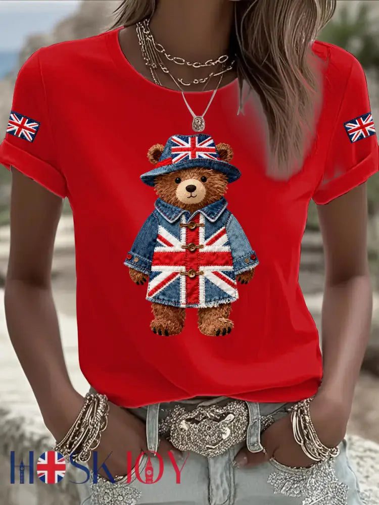 Women’s British style Printed T-shirt - Red / S
