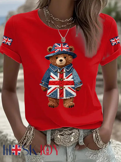 Women’s British style Printed T-shirt - Red / S
