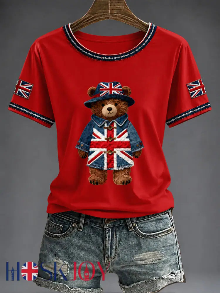 Women’s British Style Printed T-shirt - Red / S