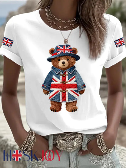 Women’s British style Printed T-shirt - White / S