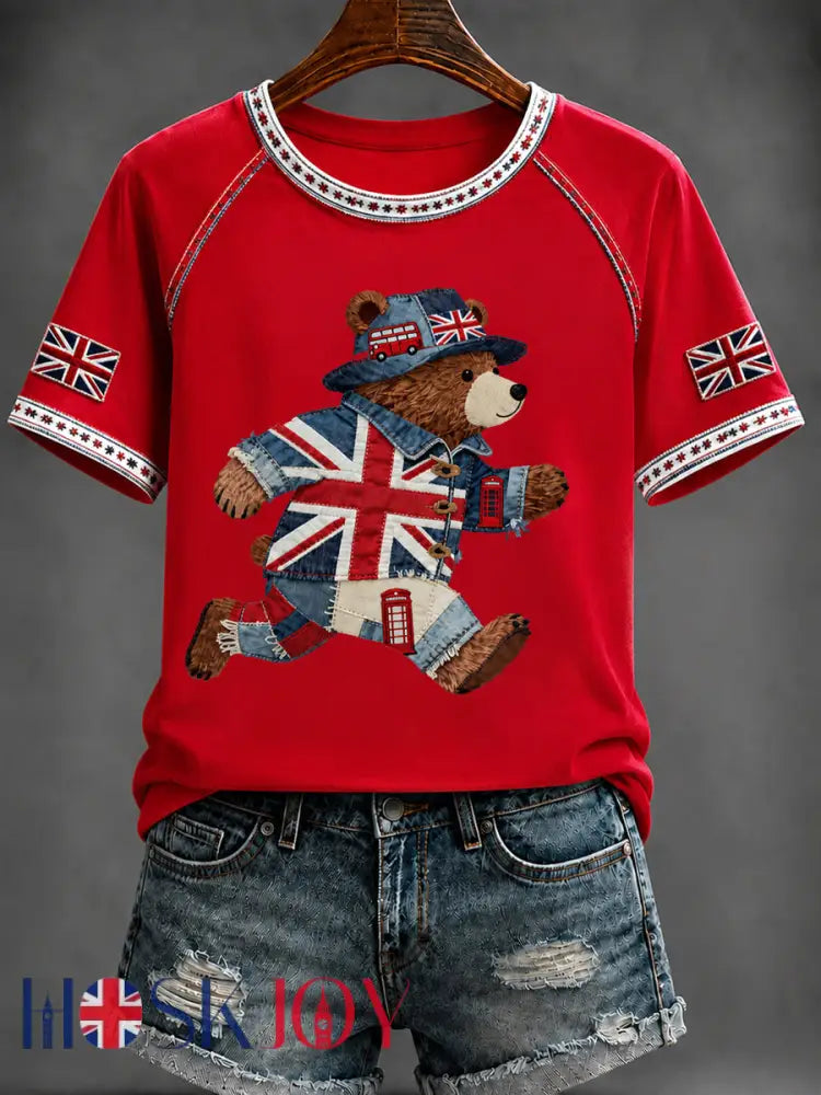 Women’s British Style Printed V-neck T-shirt - Red / S