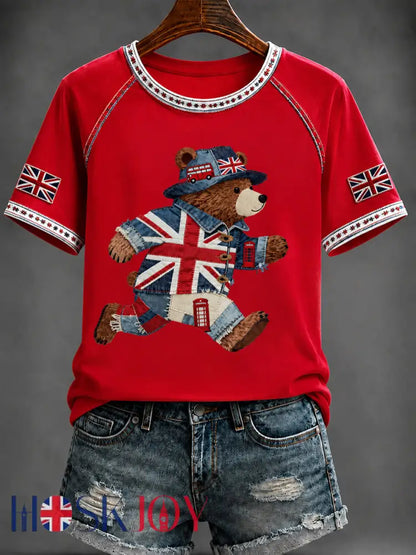 Women’s British Style Printed V-neck T-shirt - Red / S