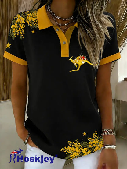 Women’s Casual Vintage Australia Flag Print Polo Black / S