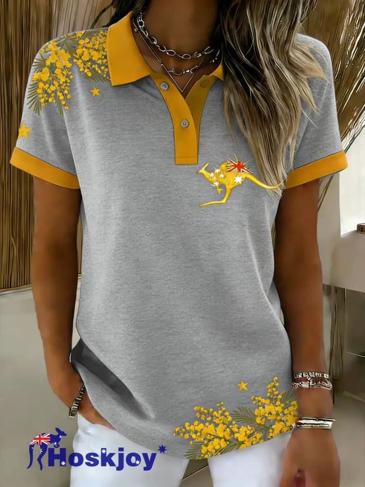 Women’s Casual Vintage Australia Flag Print Polo Gray / S
