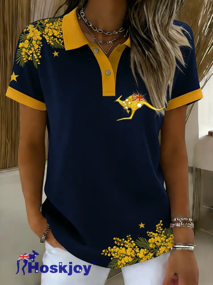 Women’s Casual Vintage Australia Flag Print Polo Navy Blue / S
