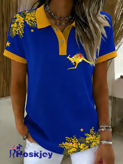 Women’s Casual Vintage Australia Flag Print Polo Royal Blue / S