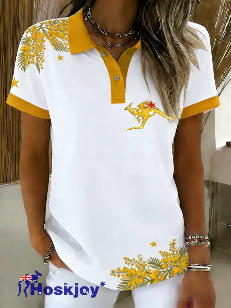 Women’s Casual Vintage Australia Flag Print Polo White / S