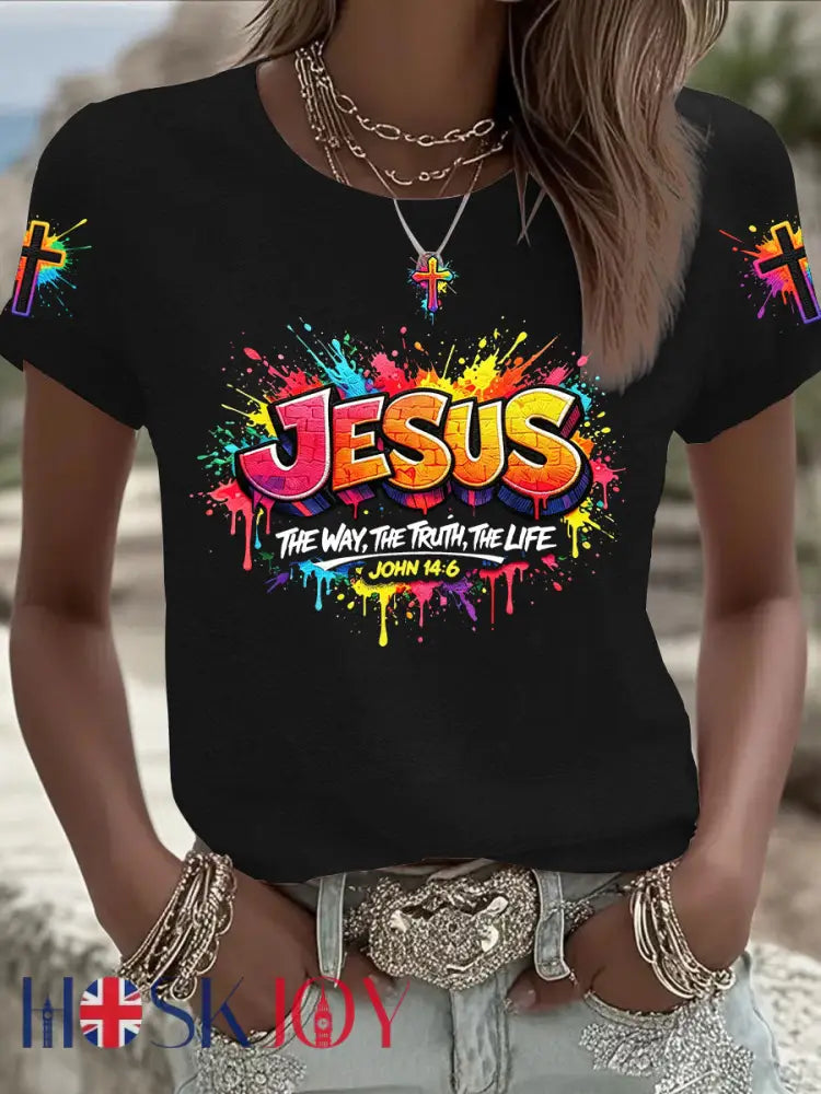 Women’s Christian Jesus Cross Short Sleeve T-shirt - Black / S