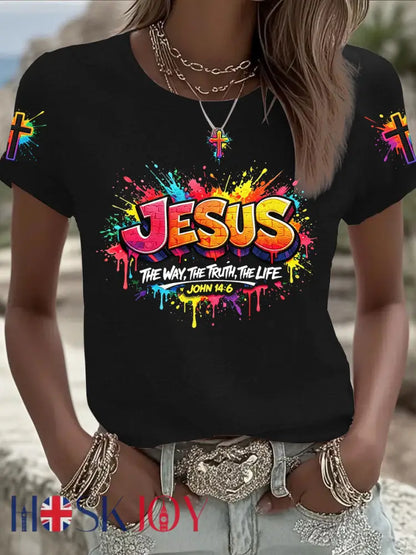 Women’s Christian Jesus Cross Short Sleeve T-shirt - Black / S